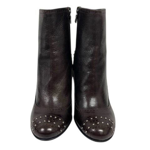 Prada Short Boots Chunky Heel Round Toe Stats 34.5 Brown — view 2