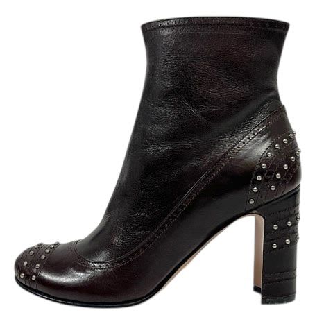 Prada Short Boots Chunky Heel Round Toe Stats 34.5 Brown — view 5