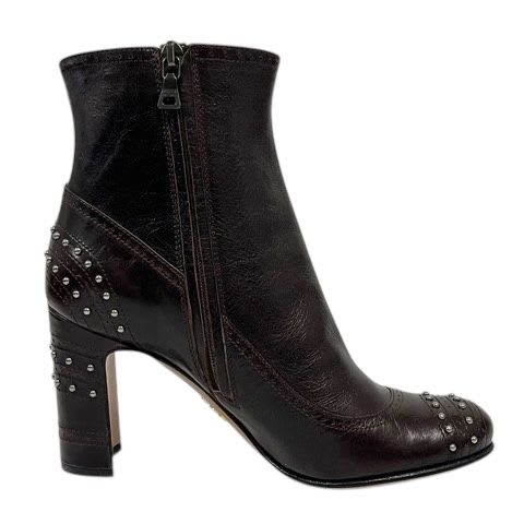 Prada Short Boots Chunky Heel Round Toe Stats 34.5 Brown — view 6