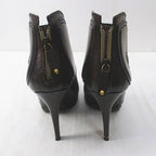 Gucci Short Boots Round Toe High Heel Gold Medal 38 C Brown Leather — view 3
