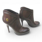 Gucci Short Boots Round Toe High Heel Gold Medal 38 C Brown Leather — view 5