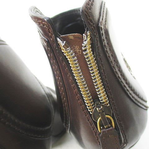 Gucci Short Boots Round Toe High Heel Gold Medal 38 C Brown Leather — view 4