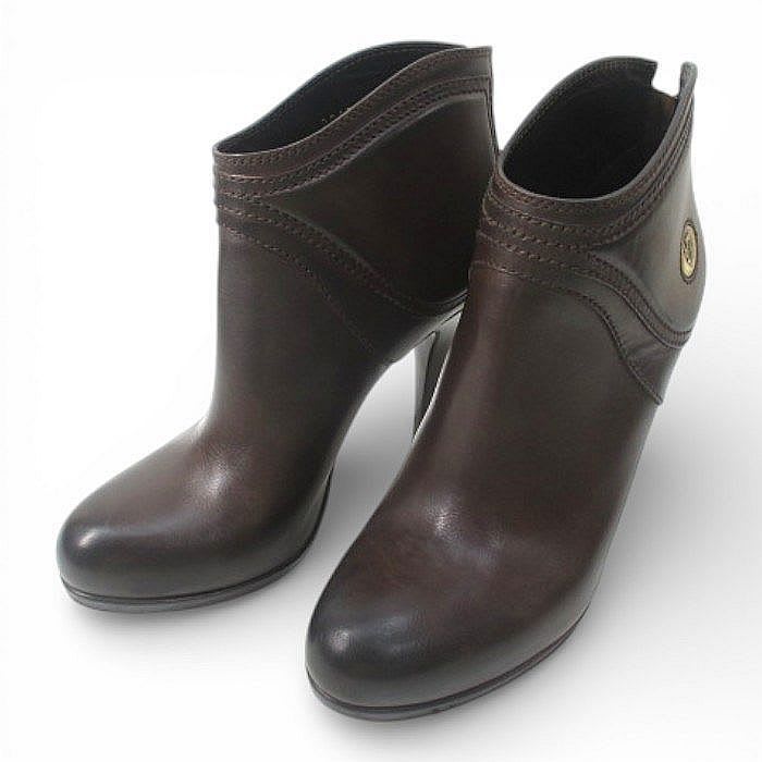 Gucci Short Boots Round Toe High Heel Gold Medal 38 C Brown Leather — view 2