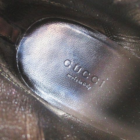 Gucci Short Boots Round Toe High Heel Gold Medal 38 C Brown Leather — view 7
