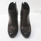 Gucci Short Boots Round Toe High Heel Gold Medal 38 C Brown Leather — view 6