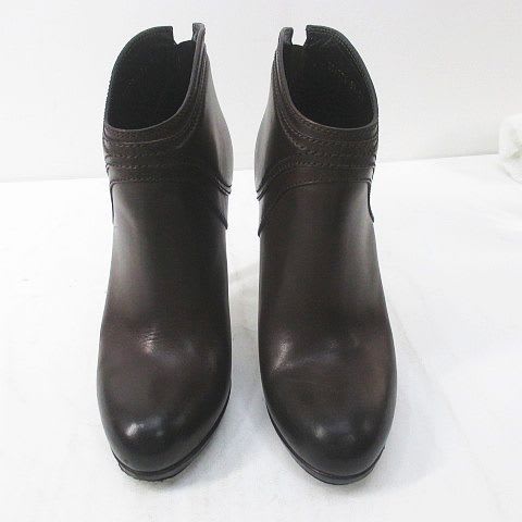 Gucci Short Boots Round Toe High Heel Gold Medal 38 C Brown Leather — view 6