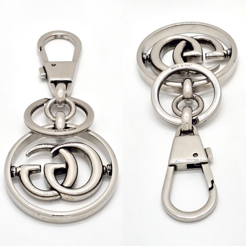 Gucci Double G Key Chain Holder Silver Tone Metal Total Length 10.25 — view 4