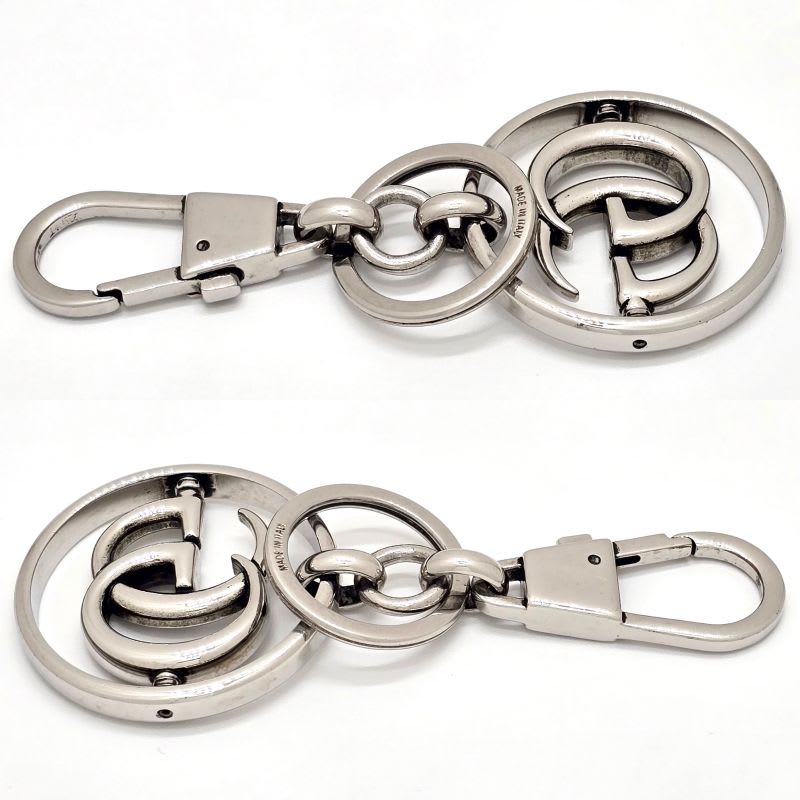 Gucci Double G Key Chain Holder Silver Tone Metal Total Length 10.25 — view 3