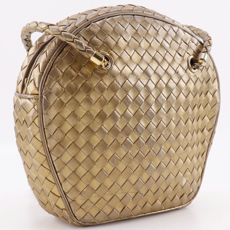Bottega Veneta Intrecciato Calf Gold Shoulder Bag