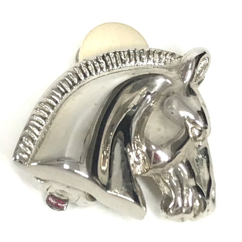 Hermes Earrings Cheval Horse Logo Metal Silver — view 3