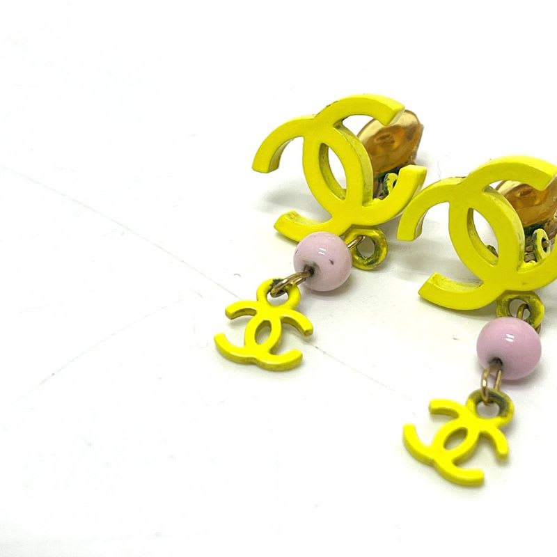 Chanel Earrings Coco Mark 2 Rows Metal Yellow — view 3