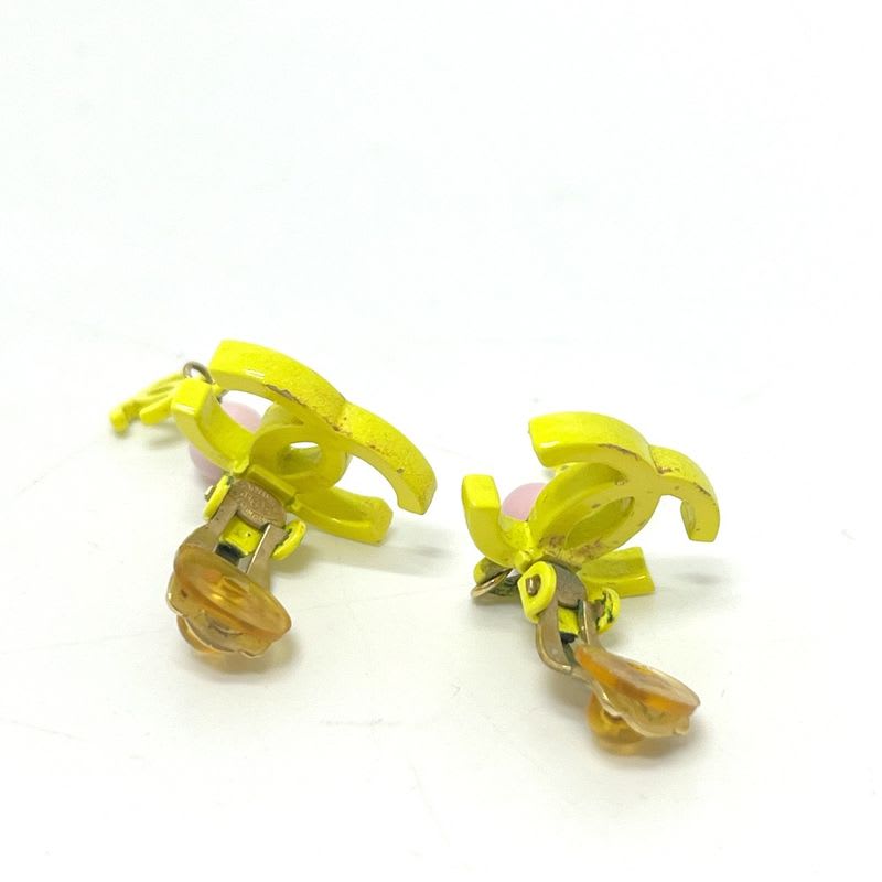 Chanel Earrings Coco Mark 2 Rows Metal Yellow — view 5