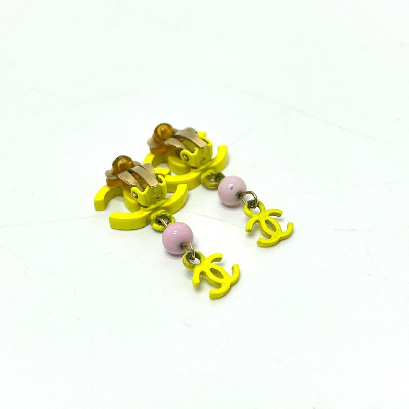 Chanel Earrings Coco Mark 2 Rows Metal Yellow — view 7