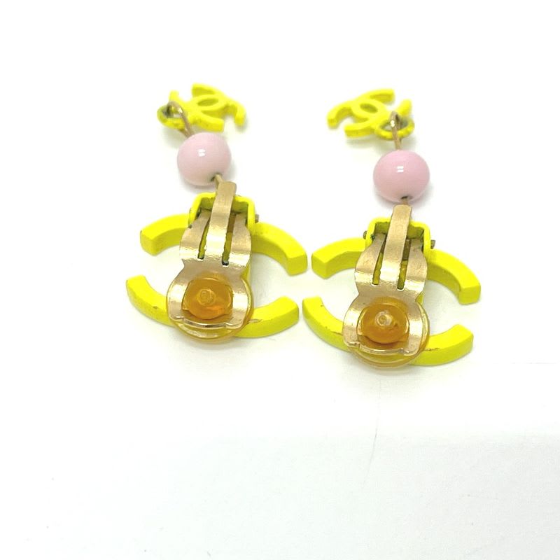 Chanel Earrings Coco Mark 2 Rows Metal Yellow — view 6
