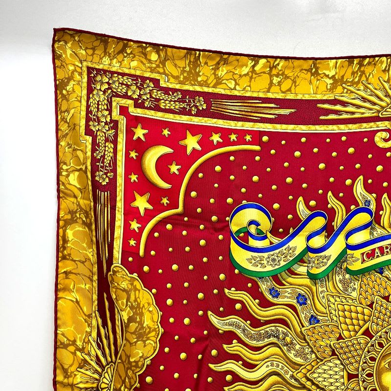 Hermes Scarf Carpe DIEM Enjoy The Day Sun Moon Star Silk Red — view 4