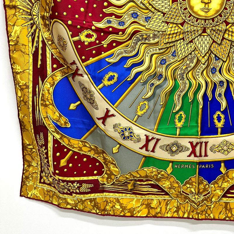 Hermes Scarf Carpe DIEM Enjoy The Day Sun Moon Star Silk Red — view 7