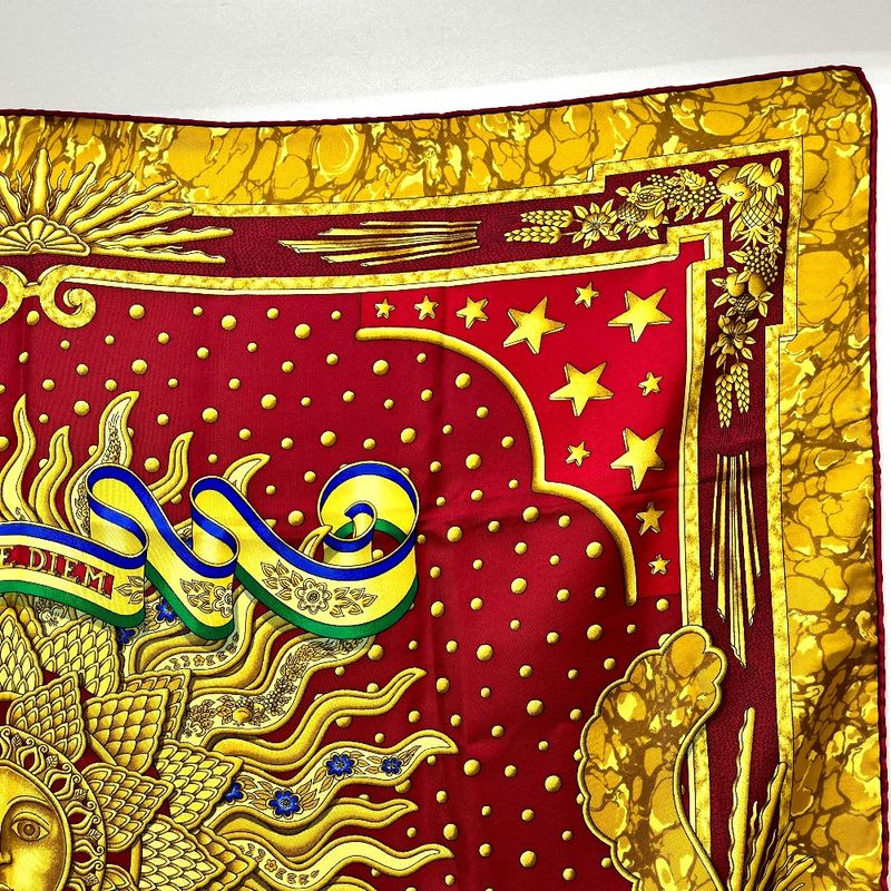 Hermes Scarf Carpe DIEM Enjoy The Day Sun Moon Star Silk Red — view 5