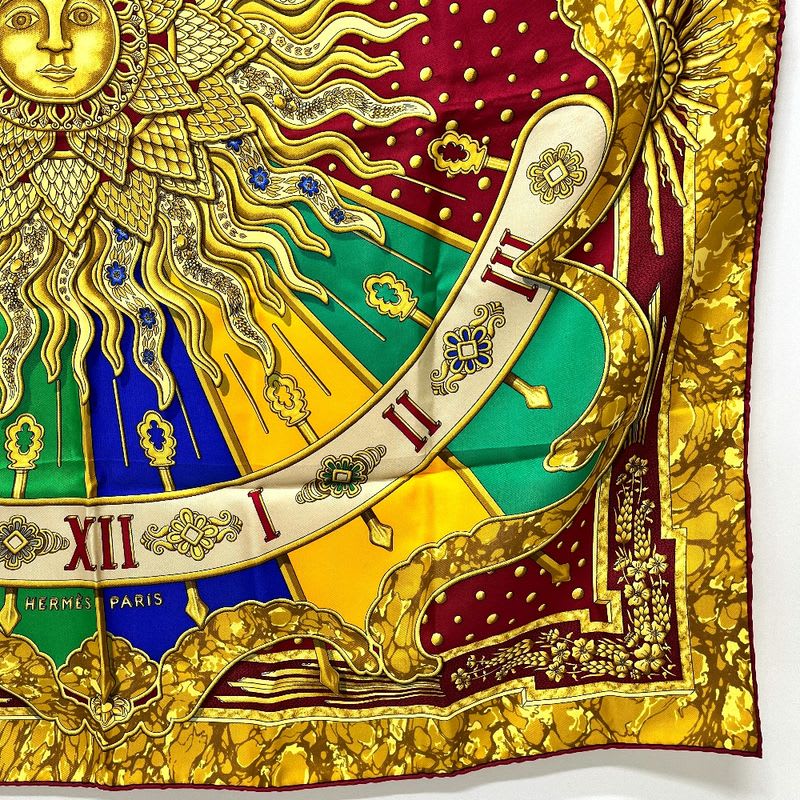 Hermes Scarf Carpe DIEM Enjoy The Day Sun Moon Star Silk Red — view 6