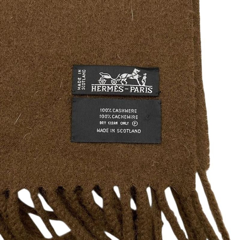 Hermes Muffler Fringe Cashmere Logo Brown Scarf — view 6