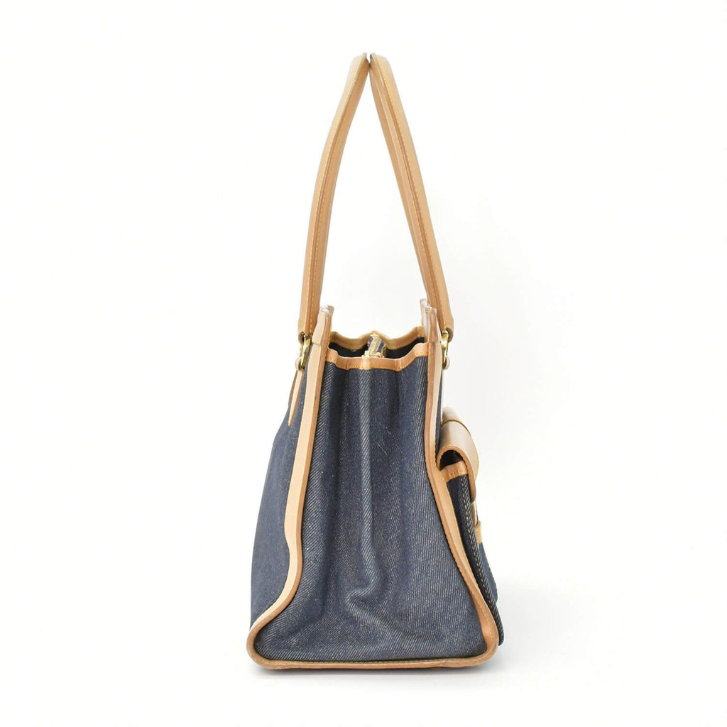 Dior Handbag BO B Denim Leather Navy Brown Gold — view 4