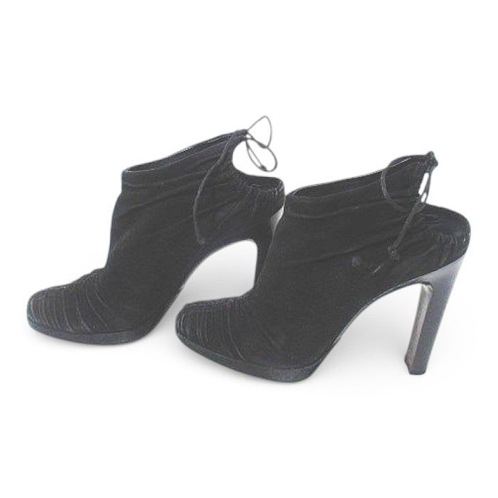Gucci Booties High Heels Gathered Ribbon 37.5 Black Suede — view 2