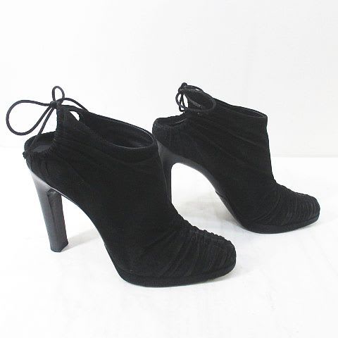 Gucci Booties High Heels Gathered Ribbon 37.5 Black Suede — view 4