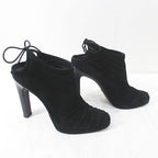 Gucci Booties High Heels Gathered Ribbon 37.5 Black Suede — view 4