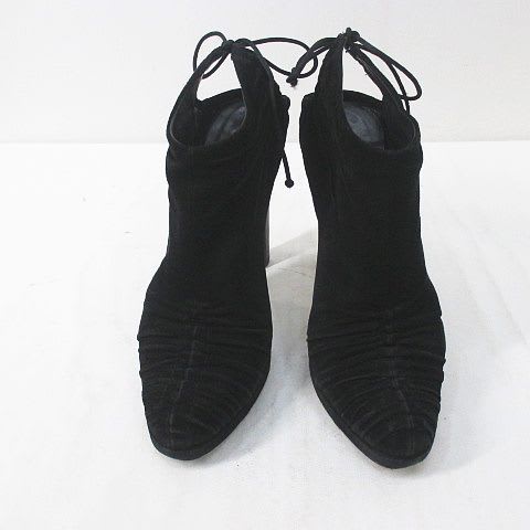 Gucci Booties High Heels Gathered Ribbon 37.5 Black Suede — view 5