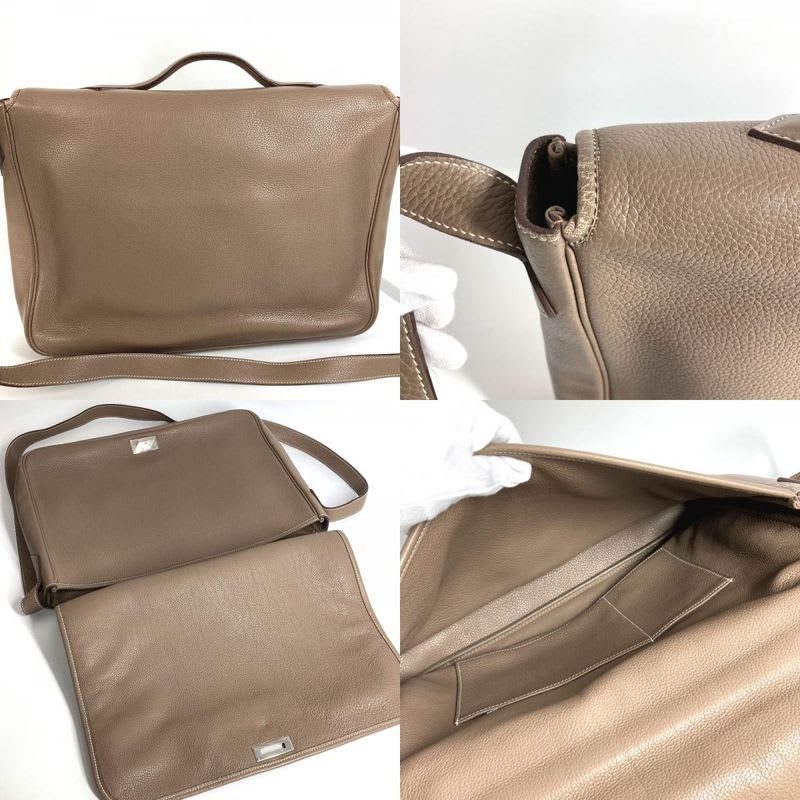 Hermes Handbag Victoria Messenger Bag Taurillon Clemence Etoupe Gray — view 9