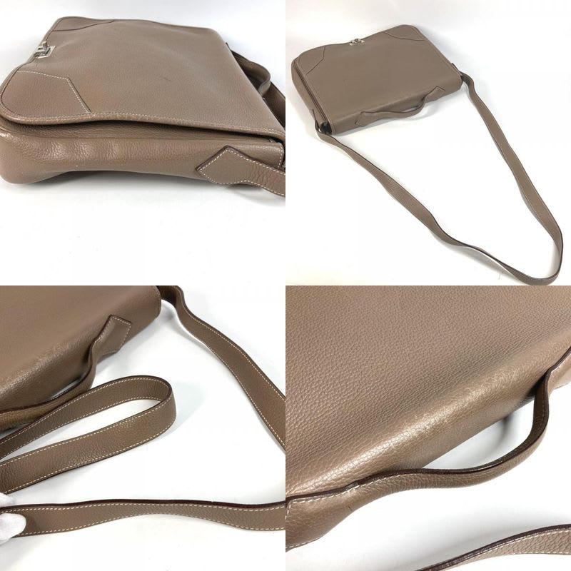 Hermes Handbag Victoria Messenger Bag Taurillon Clemence Etoupe Gray — view 8