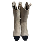 Chanel Suede Bicolor Short Boots Size 35 C Beige — view 3