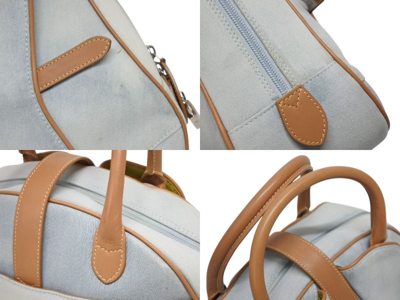 Dior Double Saddle Bowler Bag Handbag Denim Leather Blue Brown — view 5