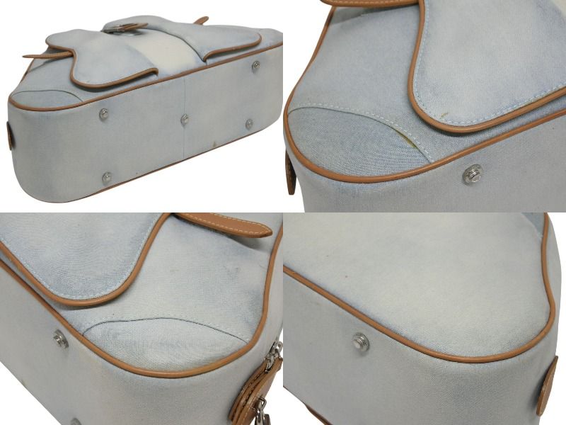 Dior Double Saddle Bowler Bag Handbag Denim Leather Blue Brown — view 7