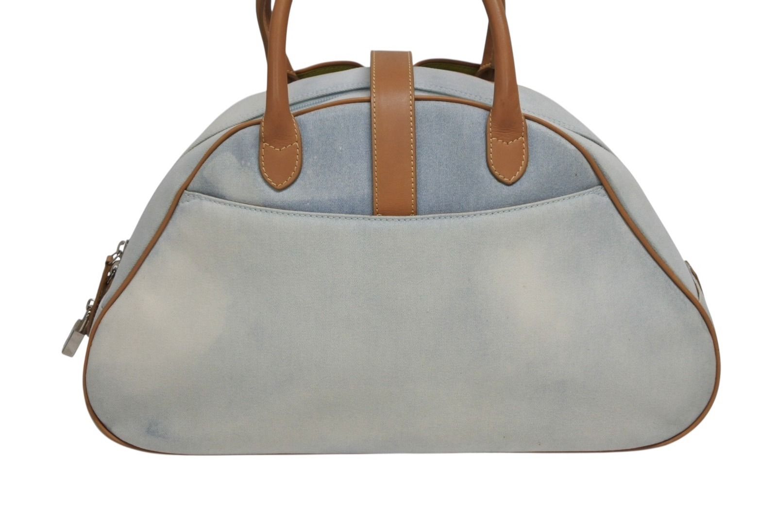 Dior Double Saddle Bowler Bag Handbag Denim Leather Blue Brown — view 3