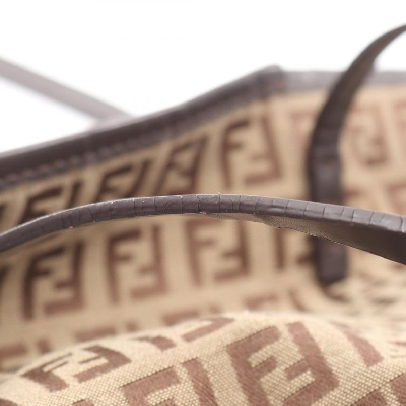 Fendi Tote Bag Zucchino 8 Bh056 Brown Dark Canvas Leather Mini — view 9