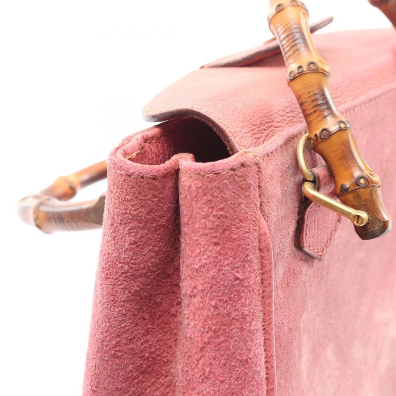 Gucci Handbag Bamboo 000 123 0316 Pink Suede Leather 2-Way