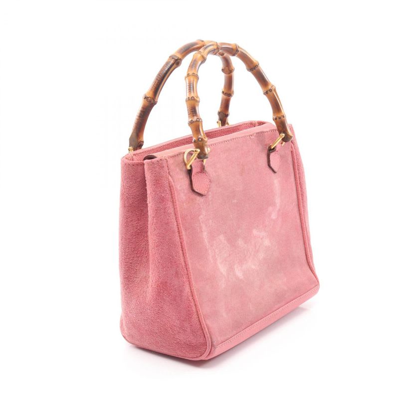 Gucci Handbag Bamboo 000 123 0316 Pink Suede Leather 2-Way