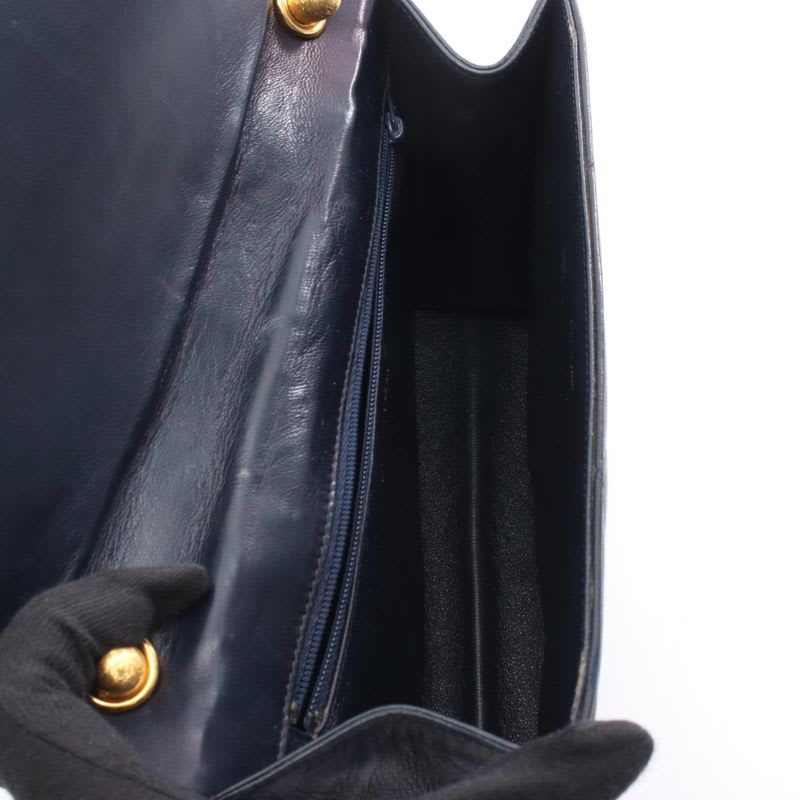 Chanel Shoulder Bag Navy Red Leather