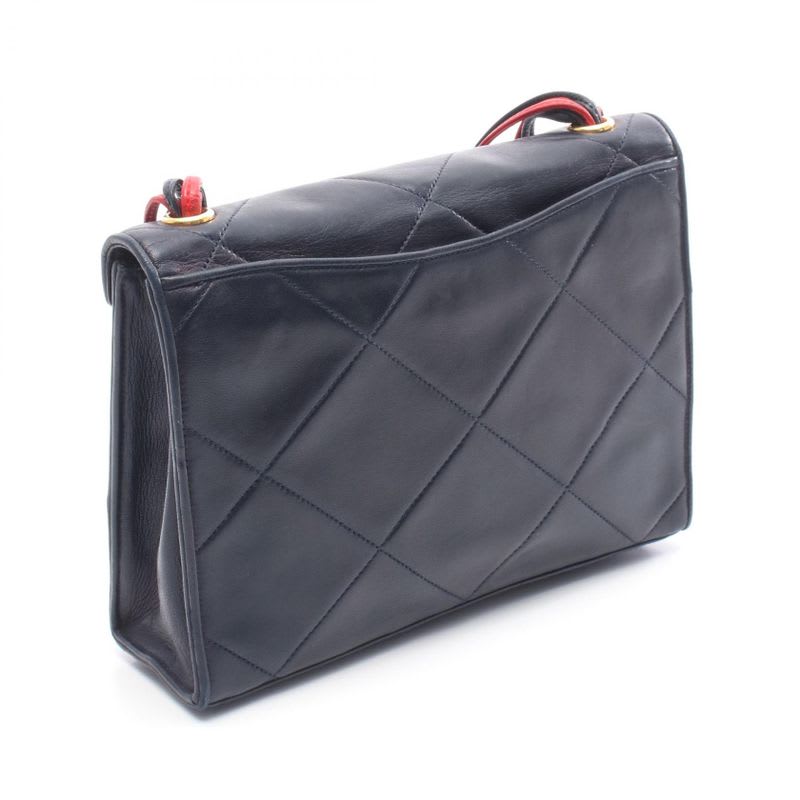 Chanel Shoulder Bag Navy Red Leather