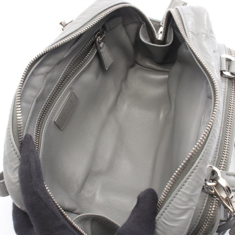 Prada Handbag Gray Leather Triangle Logo 2-Way — view 4