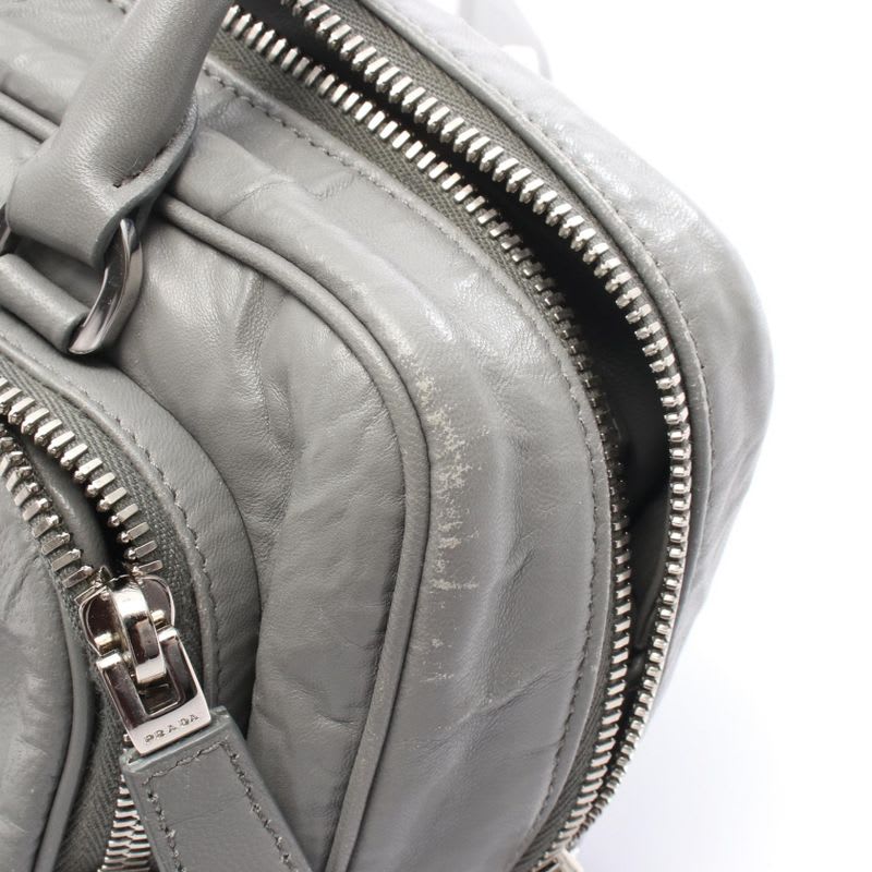Prada Handbag Gray Leather Triangle Logo 2-Way — view 7