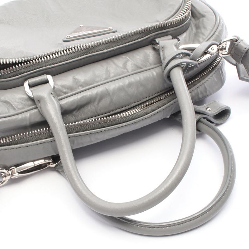 Prada Handbag Gray Leather Triangle Logo 2-Way — view 6