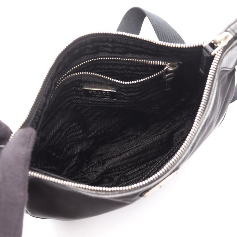 Prada Shoulder Bag Black Nylon Leather Triangle Logo