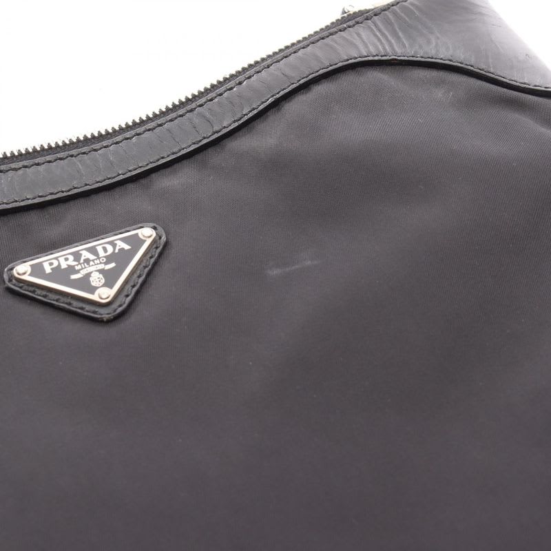 Prada Shoulder Bag Black Nylon Leather Triangle Logo