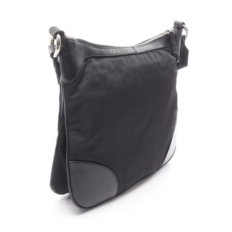 Prada Shoulder Bag Black Nylon Leather Triangle Logo