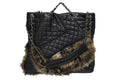 Chanel 2-Way Bag 2.55 CC Logo Calfskin Faux Fur Black Silver