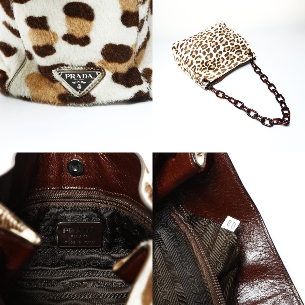 Prada Shoulder Bag Calf Hair Leopard Chain — view 9
