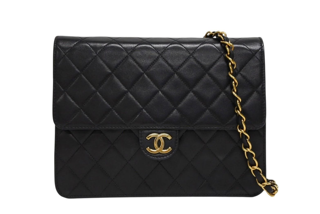 Chanel S Flap S Chain Shoulder Bag CC Logo Lambskin Black Gold