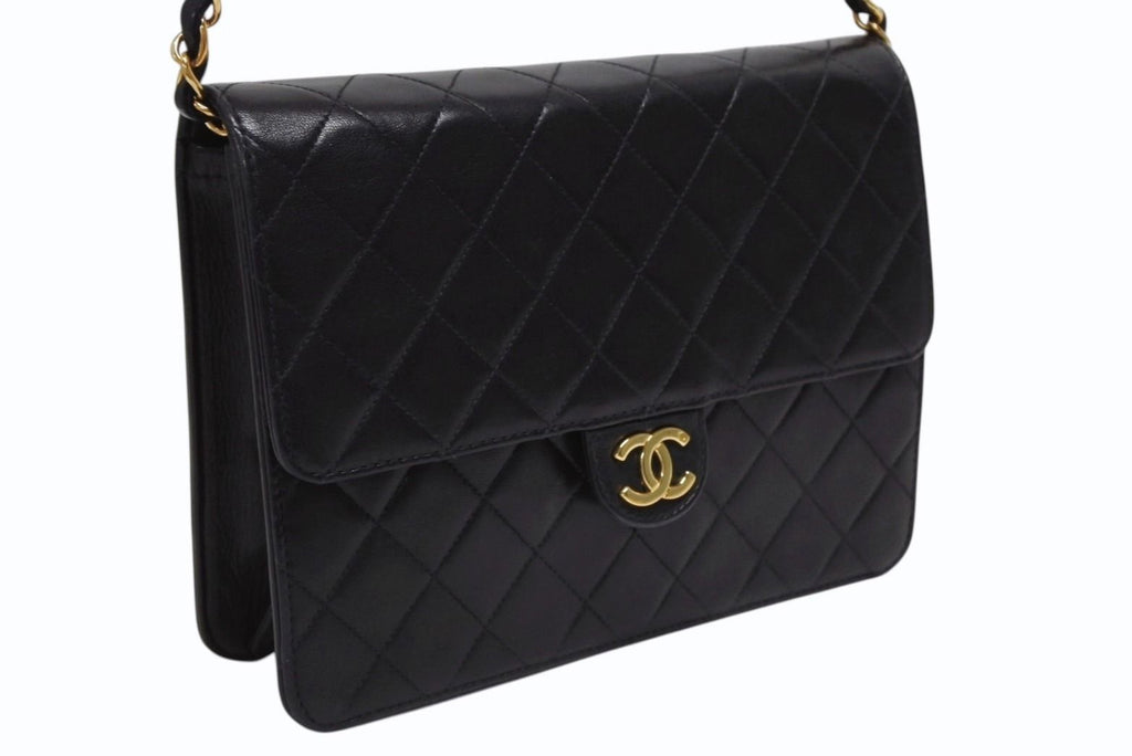 Chanel S Flap S Chain Shoulder Bag CC Logo Lambskin Black Gold — view 3