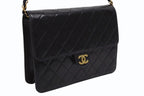 Chanel S Flap S Chain Shoulder Bag CC Logo Lambskin Black Gold — view 3